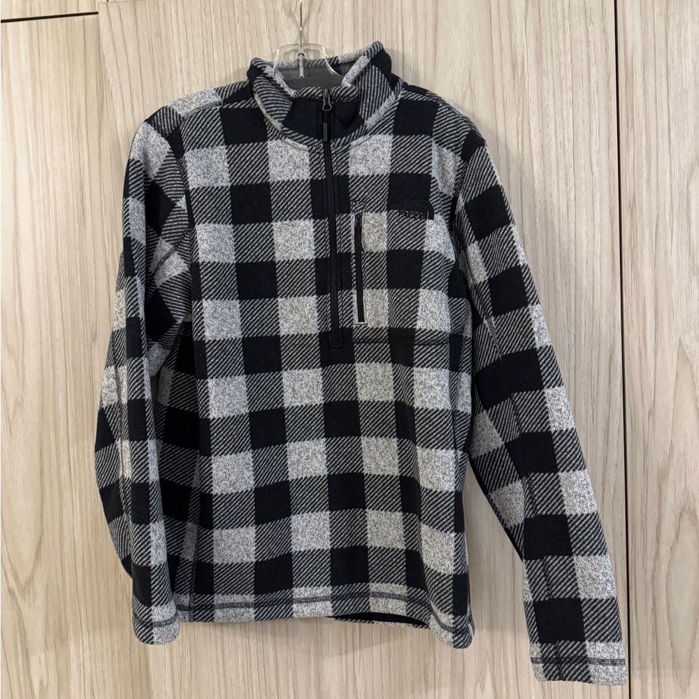 North Face Black and Gray Checkered Buffalo Plaid Men's Sweater Fleece 1/4 Zip